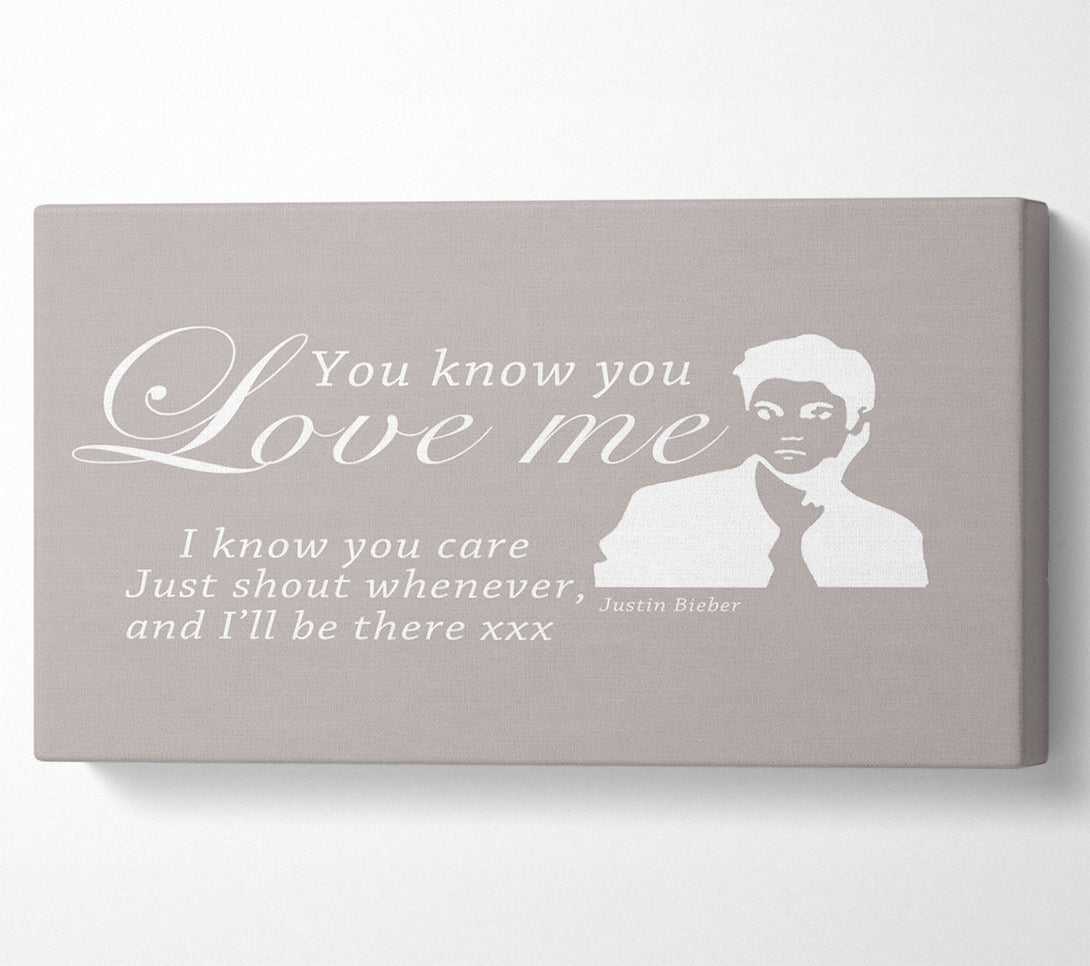  A Canvas Print of Music Quote You Know You Love Me Justin Bieber Beige Canvas Print
