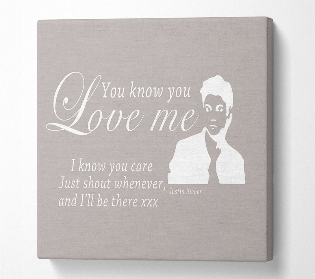  A Canvas Print of Music Quote You Know You Love Me Justin Bieber Beige Canvas Print