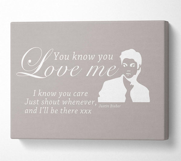  A Canvas Print of Music Quote You Know You Love Me Justin Bieber Beige Canvas Print