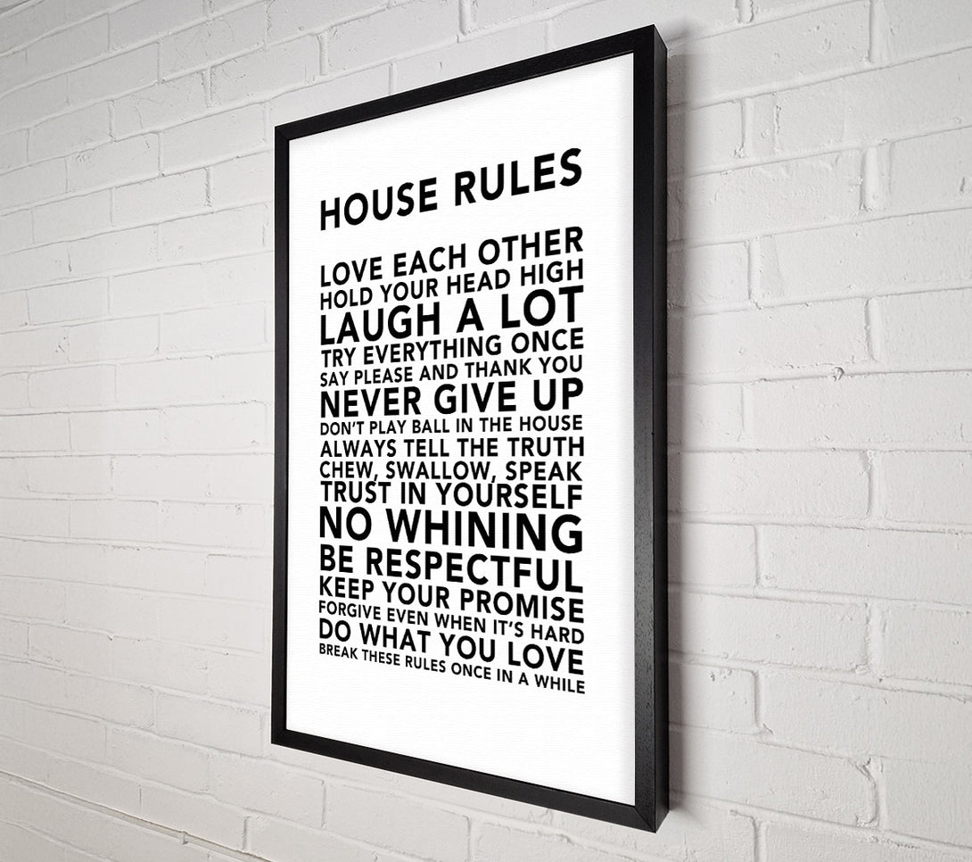  A Canvas Print of Family Quote House Rules 3 White Canvas Wall Art