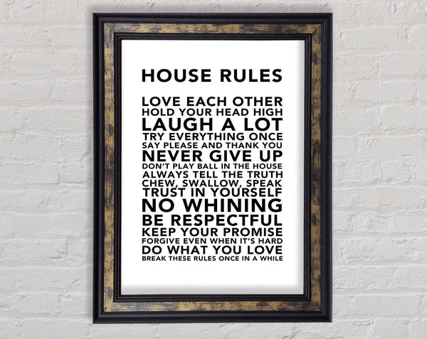 Family Quote House Rules 3 White Framed Print