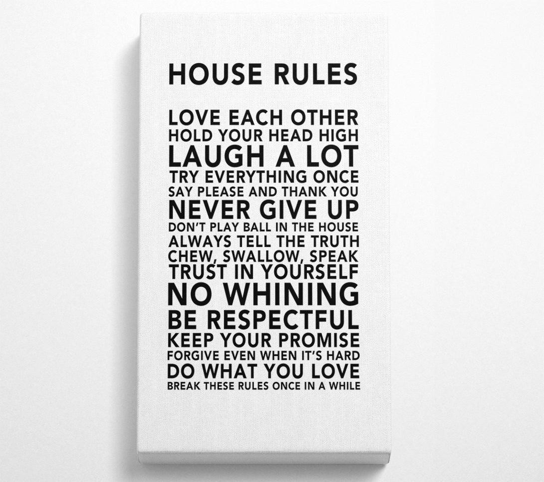  A Canvas Print of Family Quote House Rules 3 White Canvas Wall Art