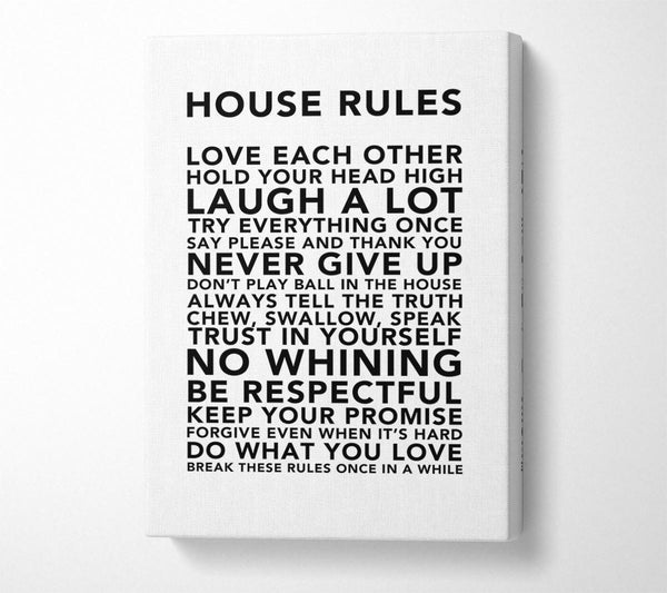  A Canvas Print of Family Quote House Rules 3 White Canvas Wall Art