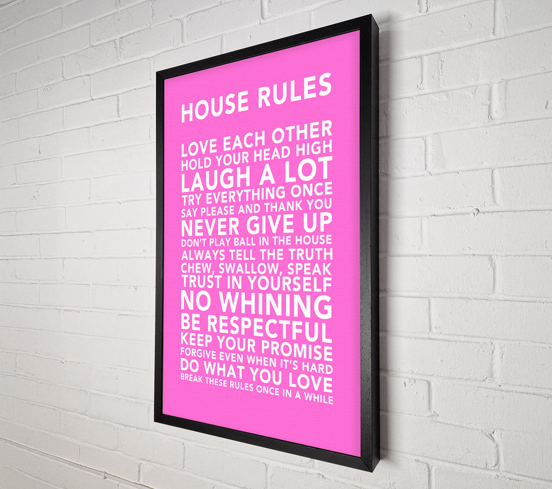  A Canvas Print of Family Quote House Rules 3 Vivid Pink Canvas Print