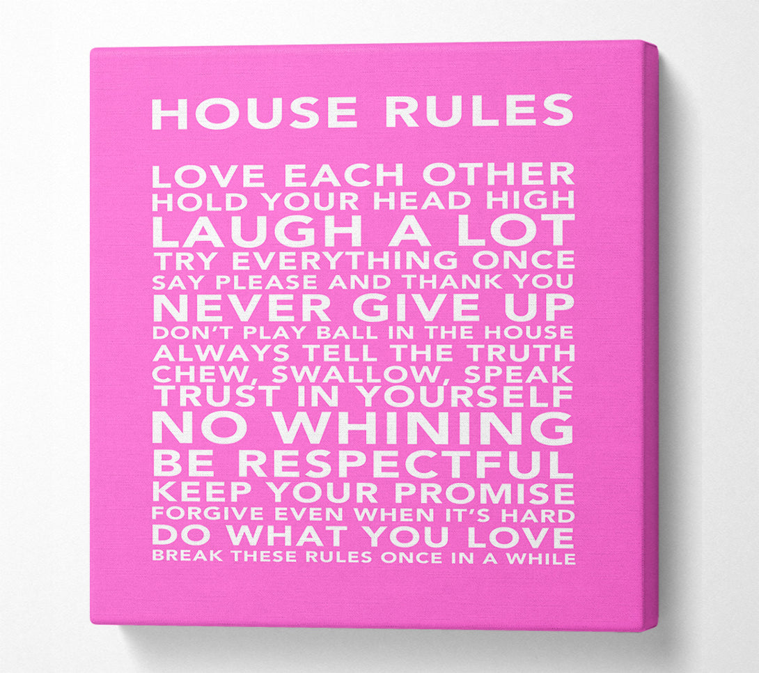  A Canvas Print of Family Quote House Rules 3 Vivid Pink Canvas Print