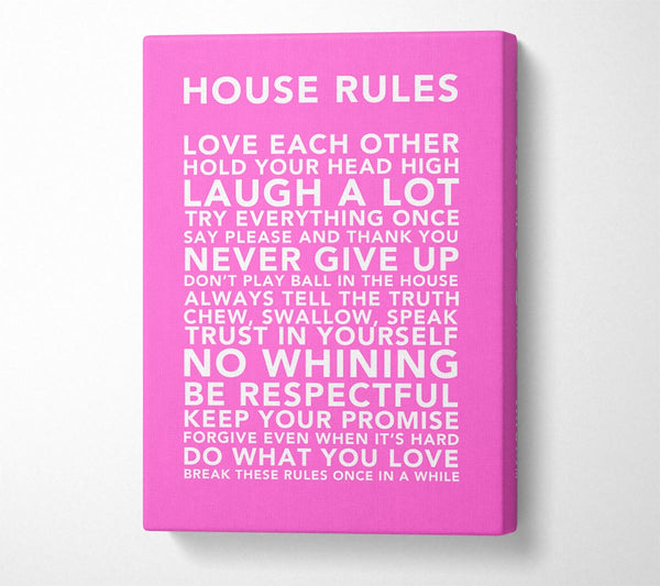  A Canvas Print of Family Quote House Rules 3 Vivid Pink Canvas Print