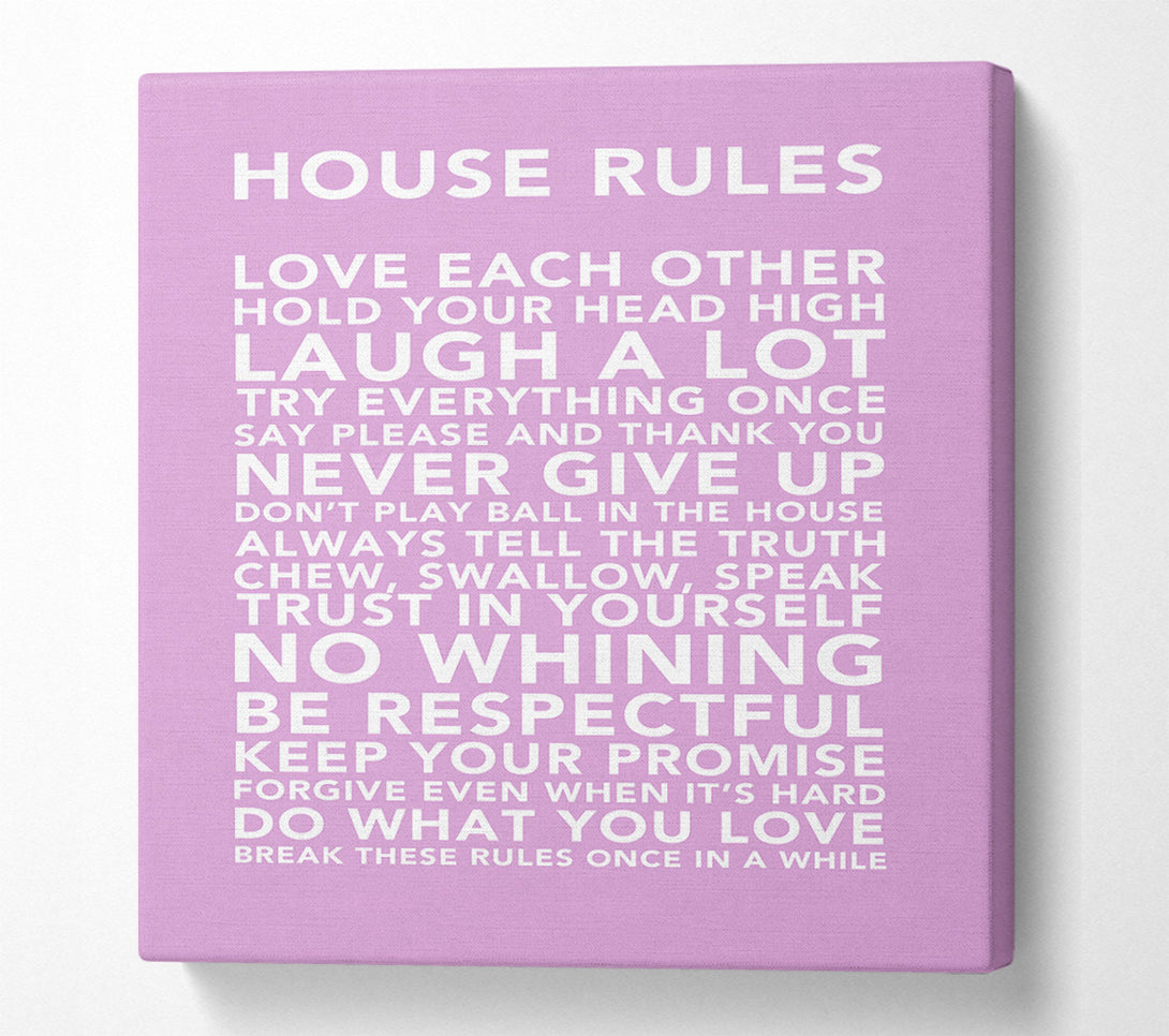  A Canvas Print of Family Quote House Rules 3 Pink Canvas Art