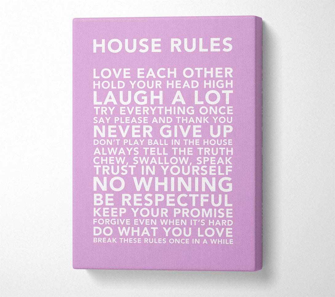  A Canvas Print of Family Quote House Rules 3 Pink Canvas Art