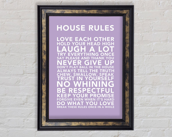 Family Quote House Rules 3 Lilac Framed Print