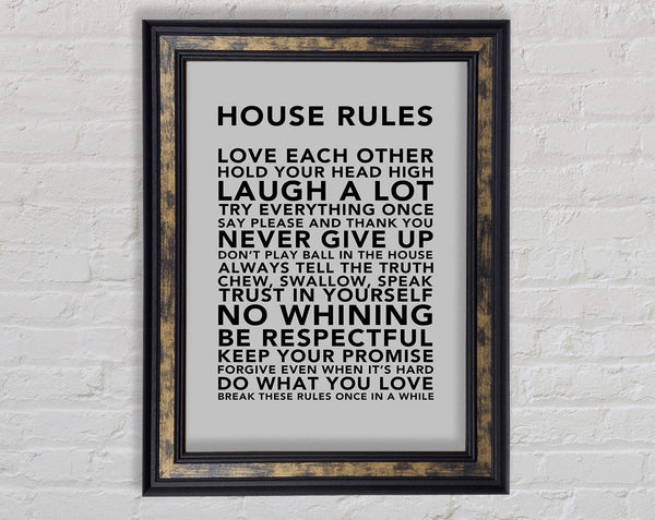 Family Quote House Rules 3 Grey Framed Print