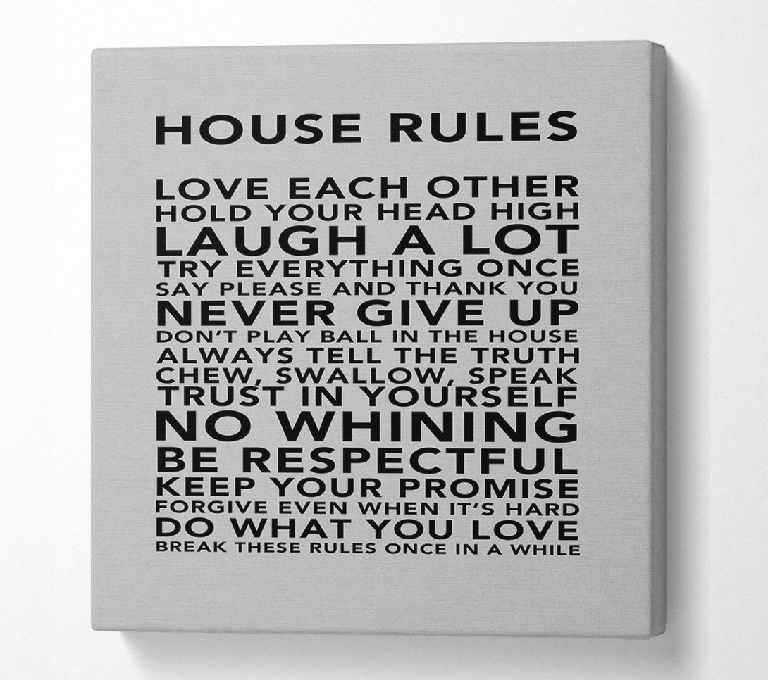  A Canvas Print of Family Quote House Rules 3 Grey Canvas Art