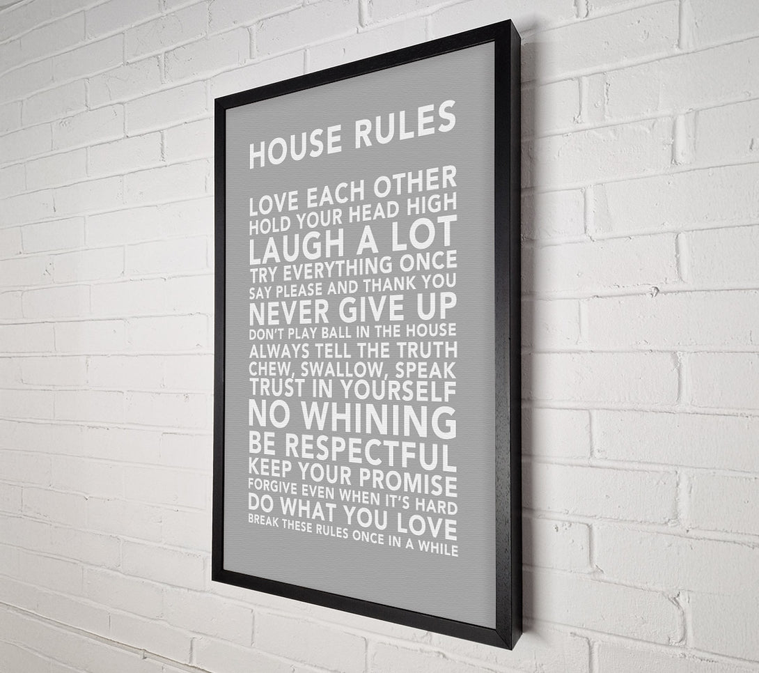  A Canvas Print of Family Quote House Rules 3 Grey White Canvas Art