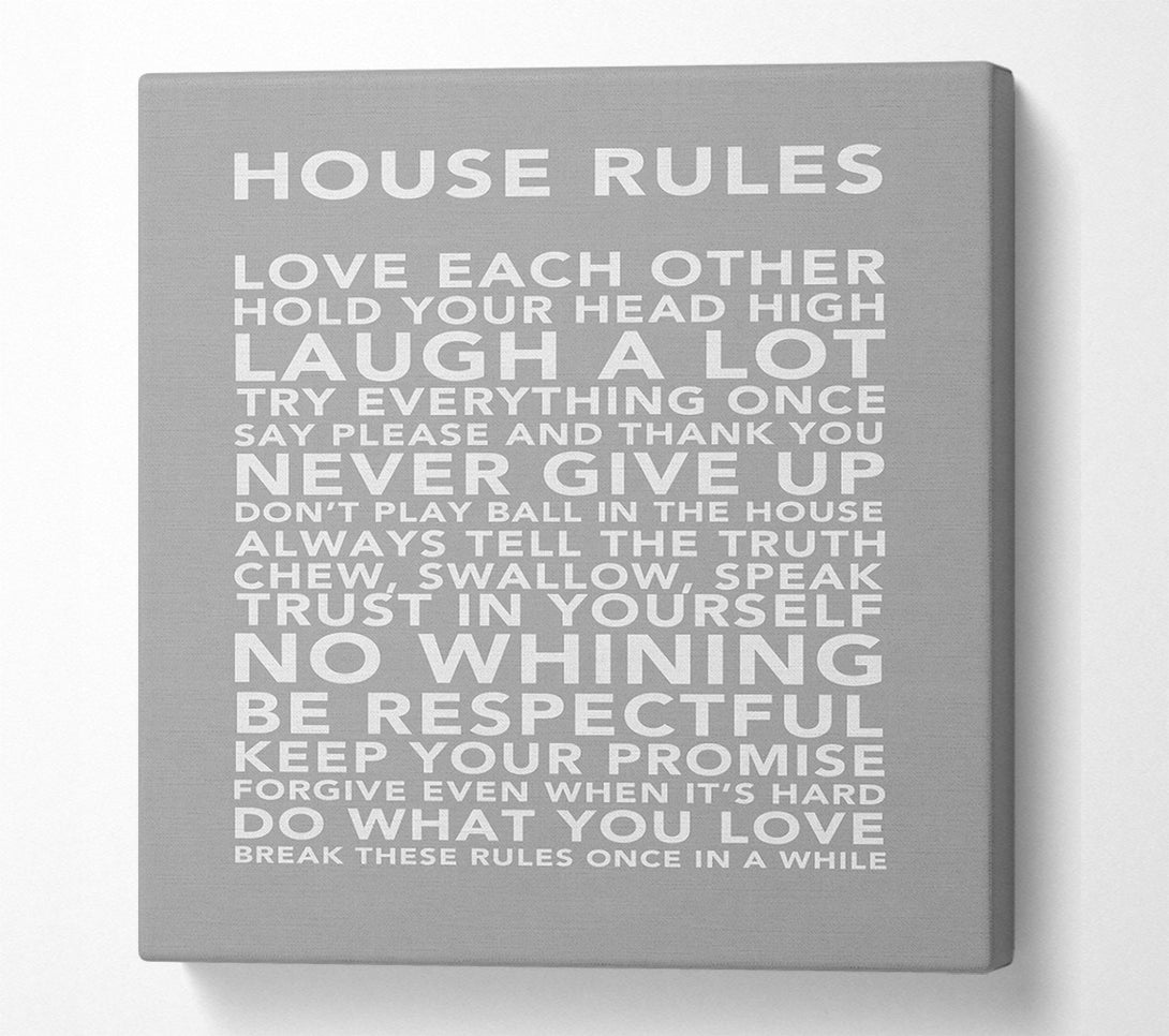  A Canvas Print of Family Quote House Rules 3 Grey White Canvas Art