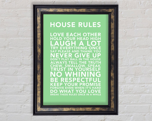 Family Quote House Rules 3 Green Framed Print
