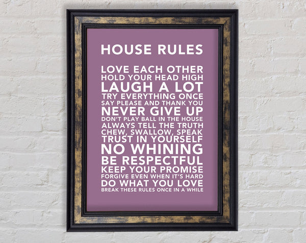 Family Quote House Rules 3 Dusty Pink Framed Print