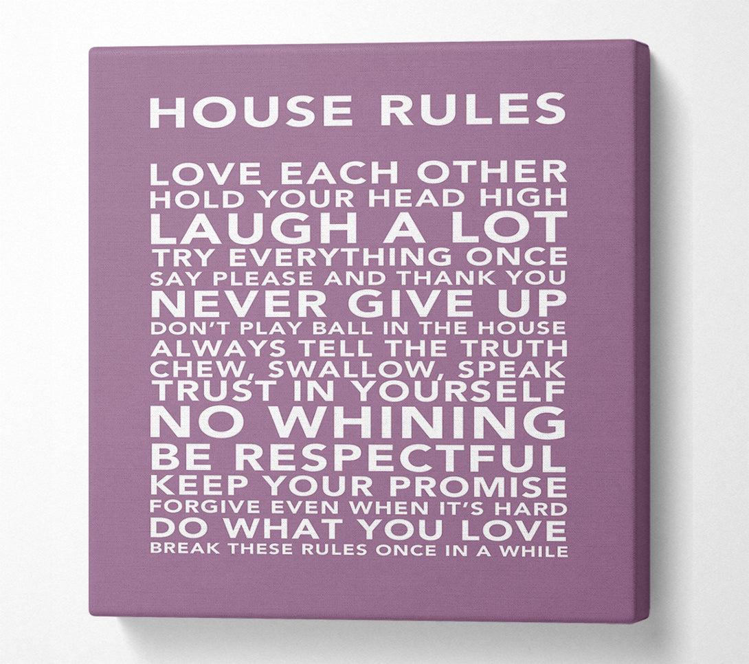  A Canvas Print of Family Quote House Rules 3 Dusty Pink Canvas Wall Art