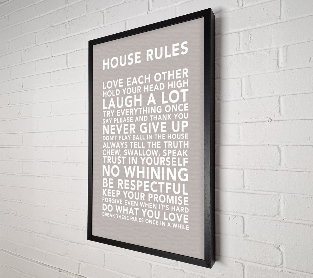  A Canvas Print of Family Quote House Rules 3 Beige Canvas Print