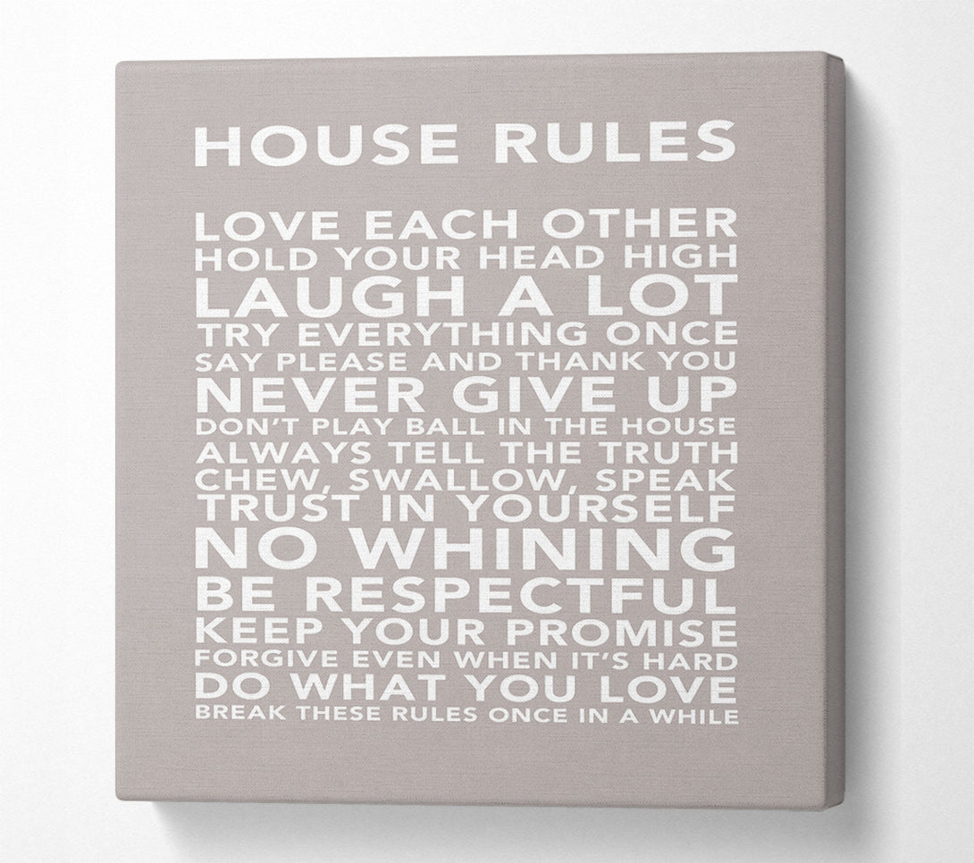  A Canvas Print of Family Quote House Rules 3 Beige Canvas Print