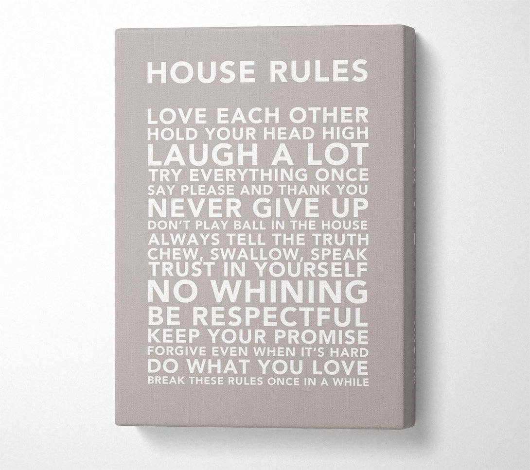  A Canvas Print of Family Quote House Rules 3 Beige Canvas Print