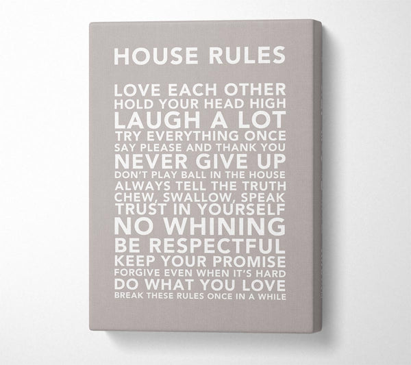  A Canvas Print of Family Quote House Rules 3 Beige Canvas Print