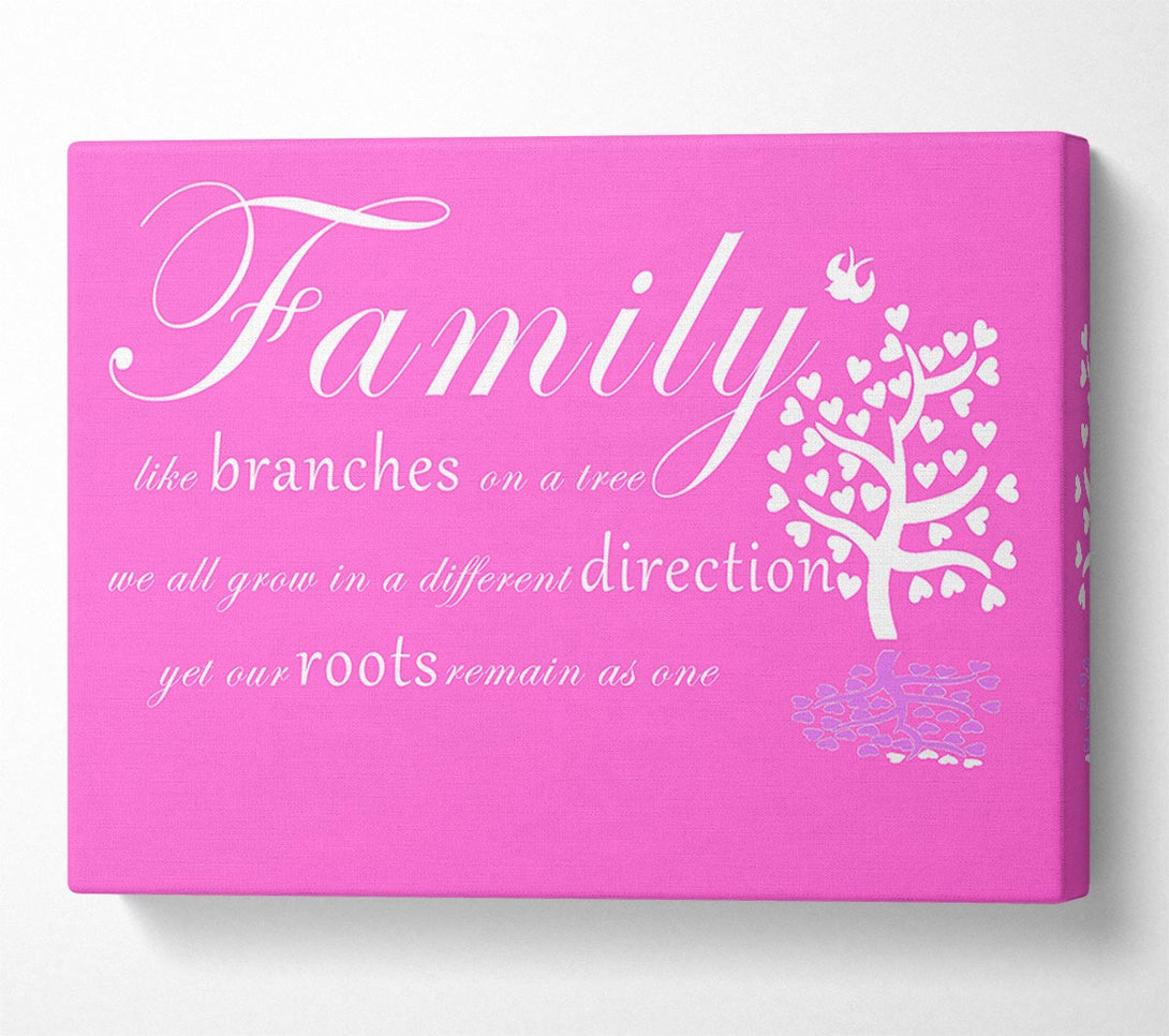  A Canvas Print of Family Quote Family Like Branches On A Tree Vivid Pink Canvas Print