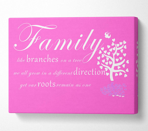 A Canvas Print of Family Quote Family Like Branches On A Tree Vivid Pink Canvas Print