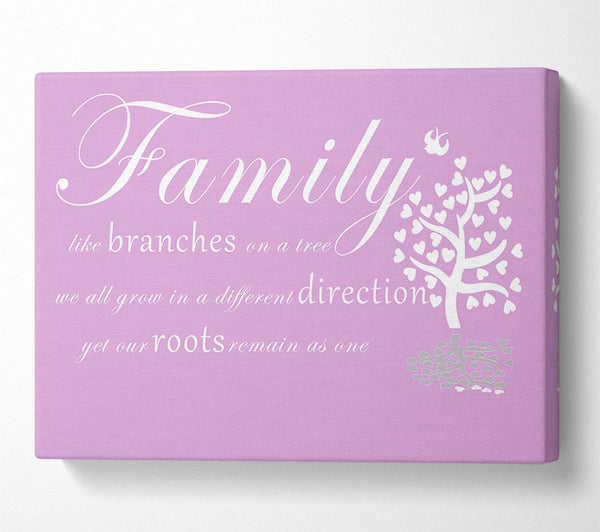  A Canvas Print of Family Quote Family Like Branches On A Tree Pink Canvas Art