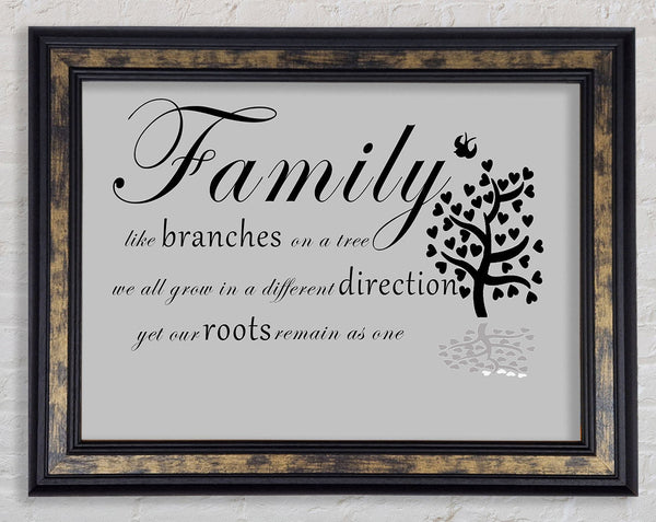 Family Quote Family Like Branches On A Tree Grey Framed Print