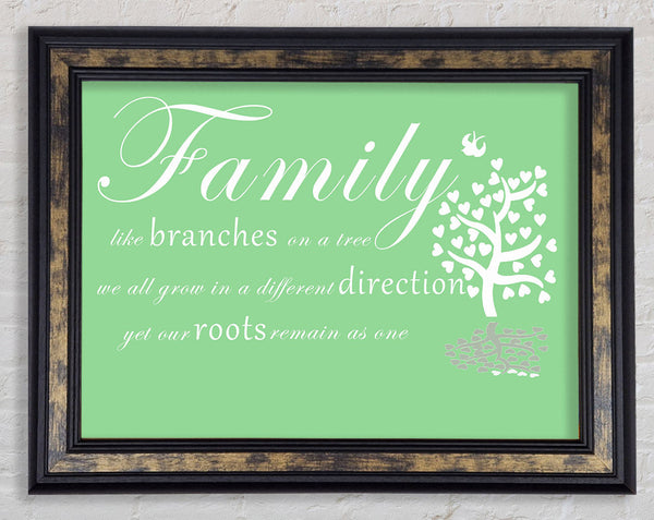 Family Quote Family Like Branches On A Tree Green Framed Print