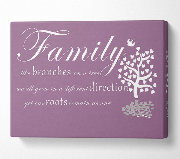  A Canvas Print of Family Quote Family Like Branches On A Tree Dusty Pink Canvas Wall Art