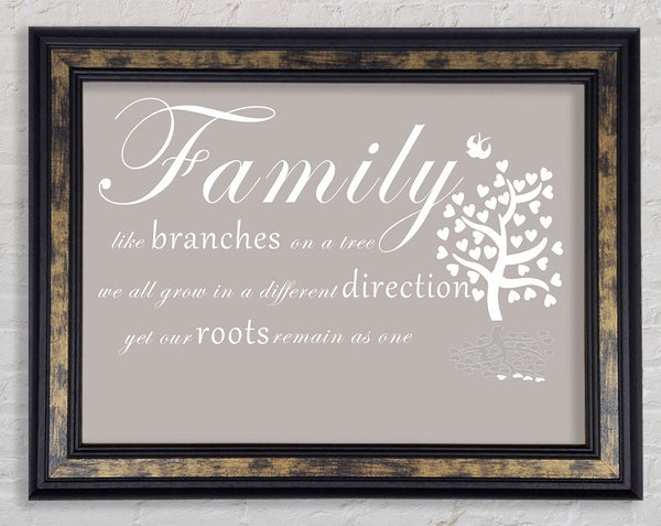 Family Quote Family Like Branches On A Tree Beige Framed Print