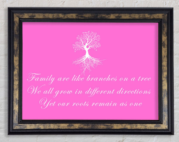 Family Quote Family Are Like Branches Vivid Pink Framed Print