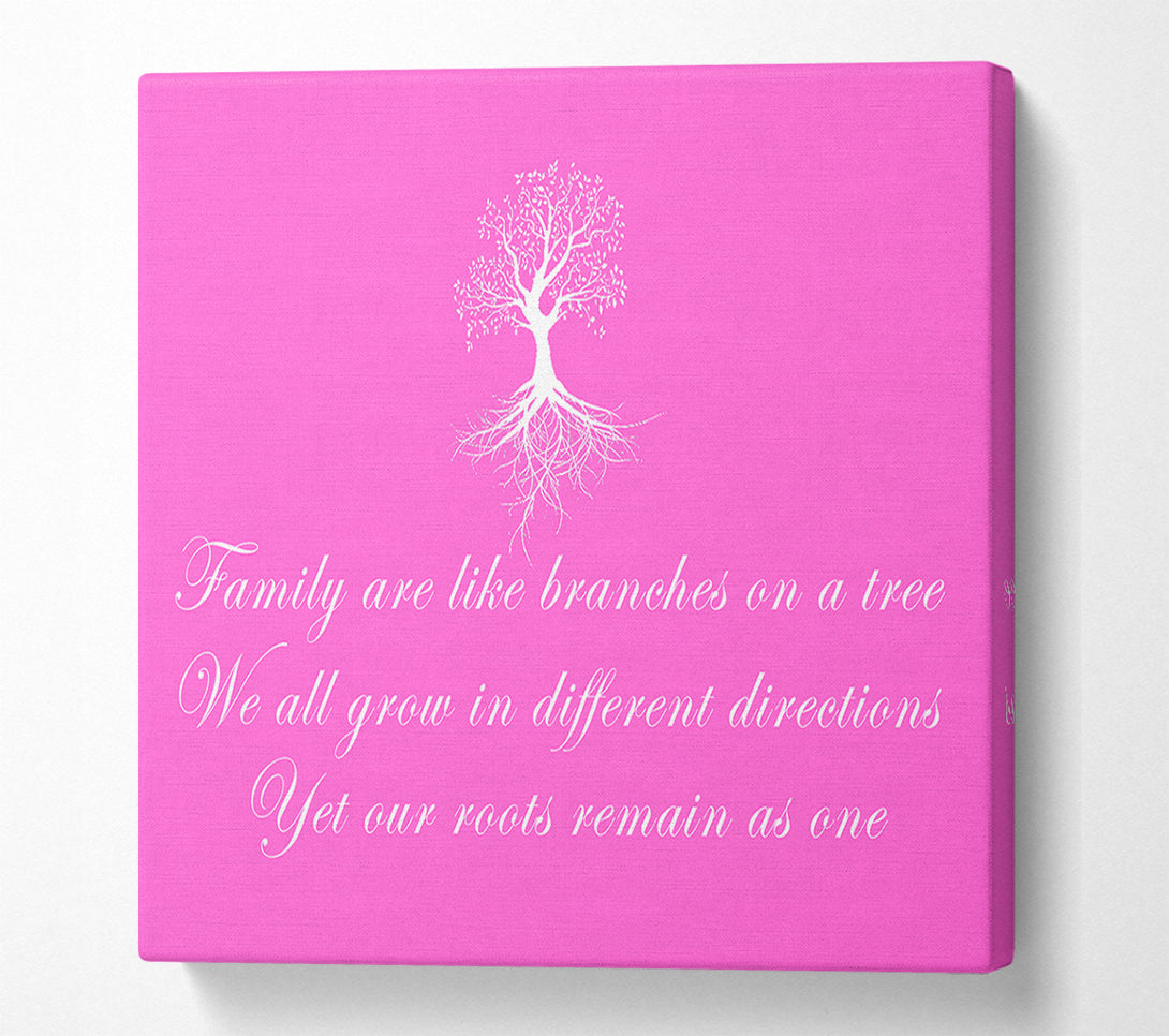  A Canvas Print of Family Quote Family Are Like Branches Vivid Pink Canvas Wall Art