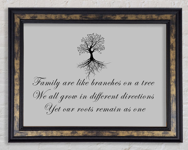 Family Quote Family Are Like Branches Grey Framed Print