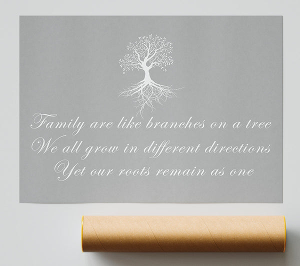 Family Quote Family Are Like Branches Grey White Print