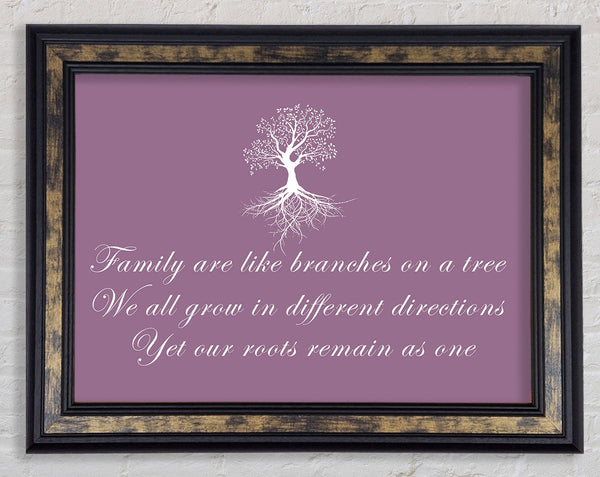 Family Quote Family Are Like Branches Dusty Pink Framed Print