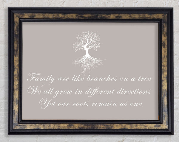 Family Quote Family Are Like Branches Beige Framed Print