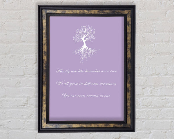 Family Quote Family Are Like Branches 2 Lilac Framed Print