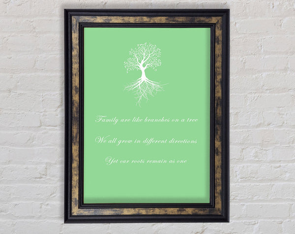 Family Quote Family Are Like Branches 2 Green Framed Print