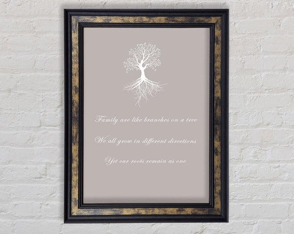 Family Quote Family Are Like Branches 2 Beige Framed Print