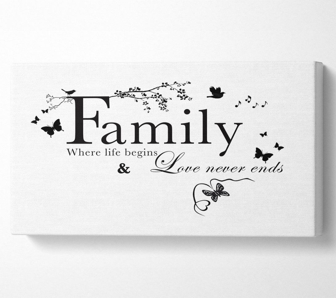  A Canvas Print of Family Quote Family Where Life Begins White Canvas Print