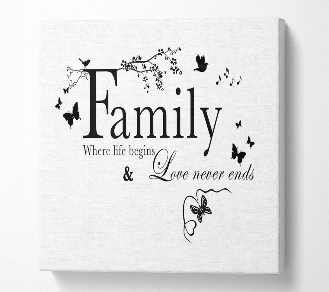  A Canvas Print of Family Quote Family Where Life Begins White Canvas Print