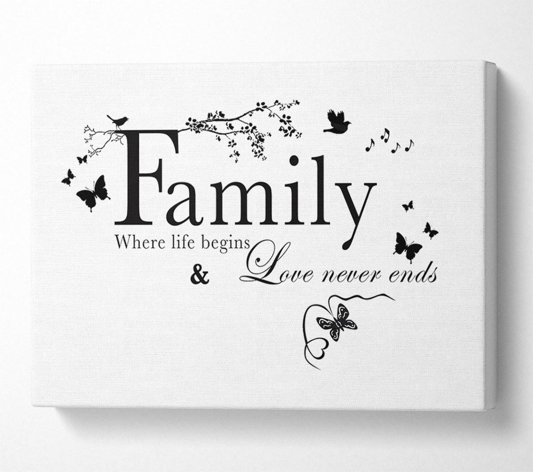  A Canvas Print of Family Quote Family Where Life Begins White Canvas Print