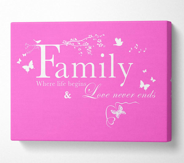  A Canvas Print of Family Quote Family Where Life Begins Vivid Pink Canvas Art