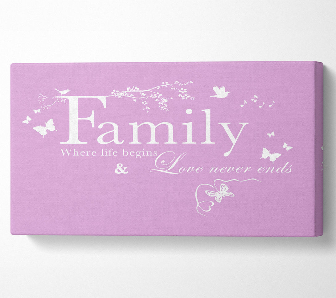  A Canvas Print of Family Quote Family Where Life Begins Pink Canvas Art