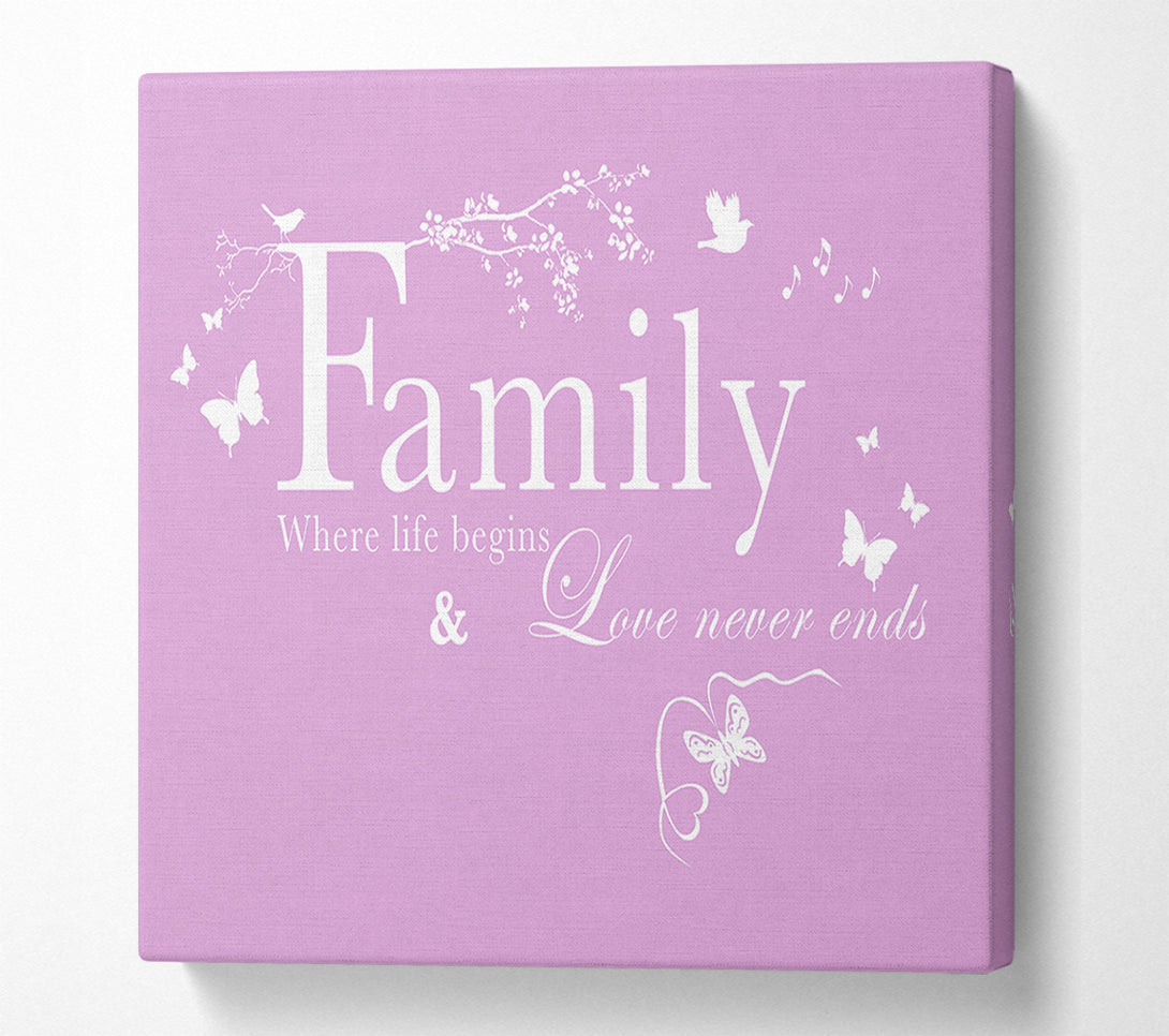  A Canvas Print of Family Quote Family Where Life Begins Pink Canvas Art