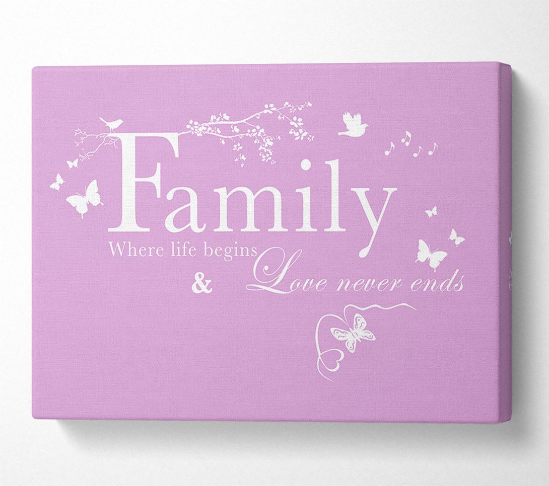  A Canvas Print of Family Quote Family Where Life Begins Pink Canvas Art