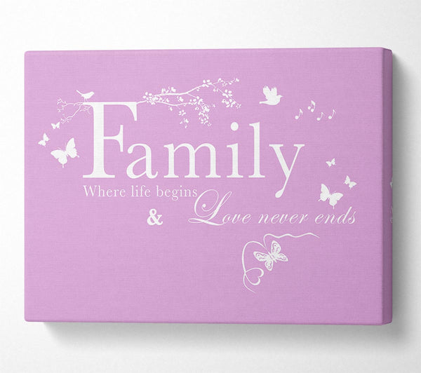  A Canvas Print of Family Quote Family Where Life Begins Pink Canvas Art