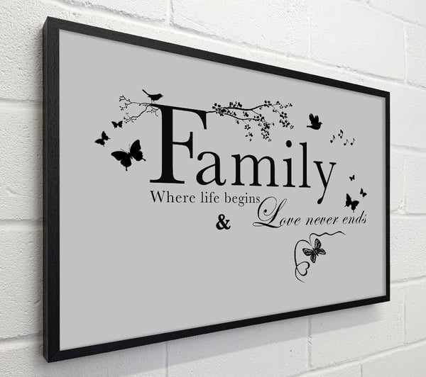 Family Quote Family Where Life Begins Grey