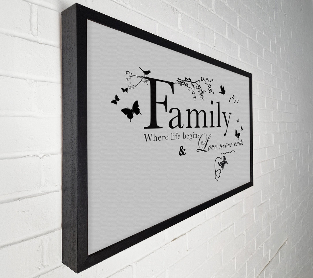  A Canvas Print of Family Quote Family Where Life Begins Grey Canvas Print